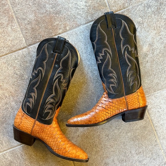 Nocona Black and Python Leather Western Boots Size 6B (normally size 7) - Picture 7 of 11